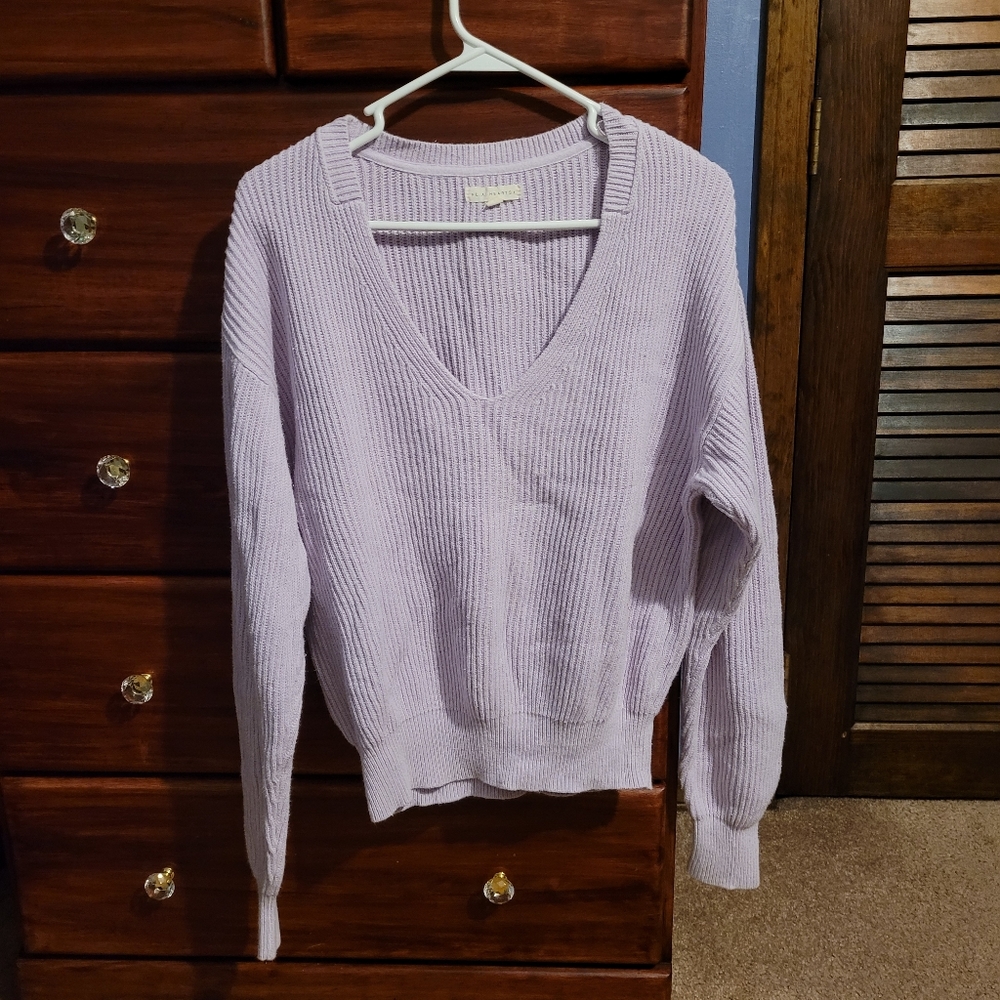L.A. Hearts Pastel Purple Long Sleeve Sweater Dip V-Neck Pullover Size Large L